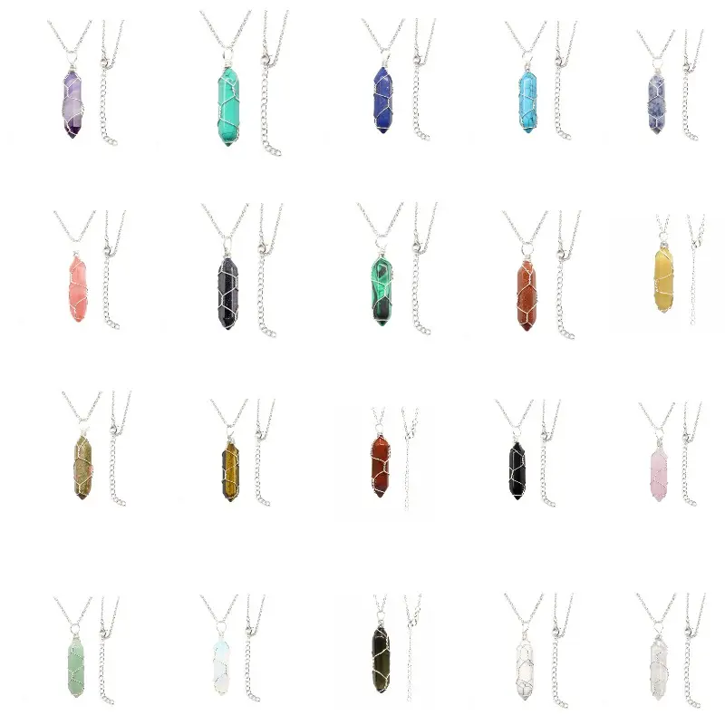 Wholesale Natural Crystal Pendant Jewelry Hexagonal Hand wrapped Crystal Stone Pendant Necklace Brazil crystal