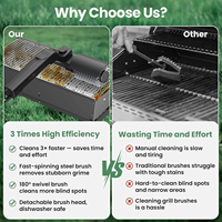 Brosse de nettoyage électrique pour barbecue 3 vitesses, manche long, couple élevé, étanche IPX7, 2600 mAh, double tête réglable, poignée en acier inoxydable