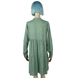 มินัสคูลสีเขียวสำหรับผู้หญิงชุดเดรสแขนยาวคอวีพิมพ์ลายดอกไม้สำหรับฤดูใบไม้ผลิ - Product Image 3