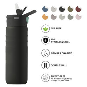 Bouteille d'eau isolée de haute qualité, moderne, sans BPA, pour boissons chaudes et froides, avec paille - Product Image 1