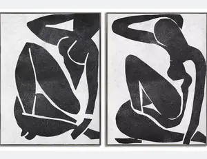 2 pannelli creativi su tela fatti a mano Wall Art minimalista in bianco e nero moderno arte astratta pittura decorazione