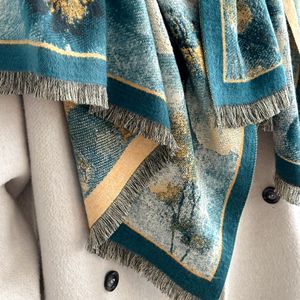 Sciarpa Invernale Stile Francese Retrò con Motivo Floreale Dipinto a Olio e Frange, Scialle Reversibile Ispessito per Aria Condizionata, Mantella Esterna da Donna - Product Image 4