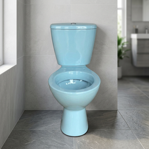 Blue Ceramic Two Piece Water Closet Dual Flush P <b>Trap</b> Floor Mounted Bathroom Commode Sanitary Ware - Product Image 1