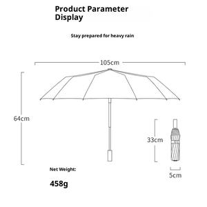 Automatic Reflective LED <b>Light</b> Sun Protection Three-Folding Reverse Umbrella Fiber <b>Shell</b> Alloy Pole Printed Logo Advertising - Product Image 2