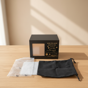 Haustier-Gedenkurne für Asche - Schwarze Holz-Erinnerungsbox mit Pfotenabdruck-Gravur & Fotohalter - Product Image 5