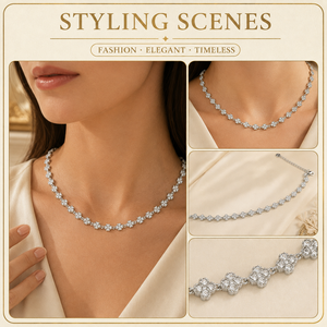 Collier en cristal floral argenté pour femme, bijoux pour événements formels, vente en gros d'usine - Product Image 2