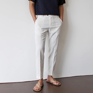 Nuovi <span class=keywords><strong>pantaloni</strong></span> Casual larghi da <span class=keywords><strong>uomo</strong></span> a nove punti <span class=keywords><strong>pantaloni</strong></span> di <span class=keywords><strong>lino</strong></span> bianco traspiranti <span class=keywords><strong>pantaloni</strong></span> dritti taglie forti - Product Image 1