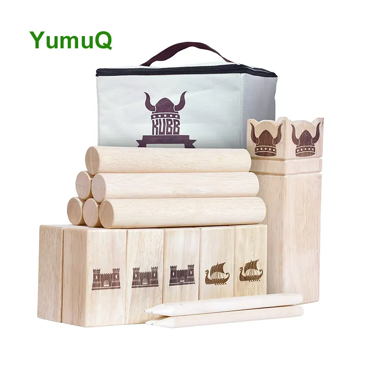 YumuQ Oem Garden Games Hardwood Number Kubb Toss Jeu de quilles avec étui dans une boîte en bois