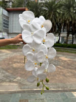 Nouvel Arrivage BF-OD15 – Fleurs d'orchidées artificielles blanches et oranges à 9 têtes pour décorations de maison, mariage, Noël, remise de diplôme et Pâques