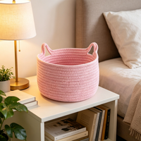 Grand panier de rangement ovale en corde de coton fait main, pliable, écologique, moderne, de haute qualité, personnalisable, avec motif oreilles de chat de dessin animé