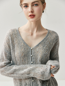 Herbalife Yarn 75% Cachemira 25% Mulberry Silk Knitted Winter <span class=keywords><strong>Long</strong></span> Front Logo Mujer Cuello en V Thin Cardigan Sweater Coat - Product Image 2