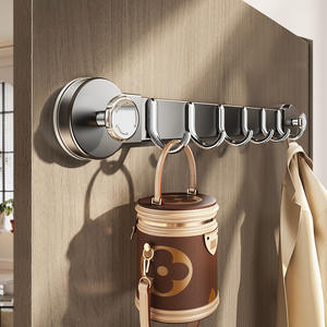 Crochets muraux à ventouse, rail à 5 crochets, amovibles, installation sans perçage, pour entrée, vêtements, sacs, porte-sacs - Product Image 2