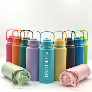 Custom Logo 1L Stainless Steel Insulated Vacuum <b>Flask</b> 32oz Powder Coated Sports Camping Water Bottles 2-in-1 <b>Straw</b> and Spout Lid - Product Image 1