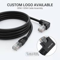 Kabel Jaringan CAT6 Kustom 8Pin 26AWG 90/180 Derajat Sudut Kanan Kabel Ethernet Tembaga Murni Isolasi PTFE Elektronik 250mm