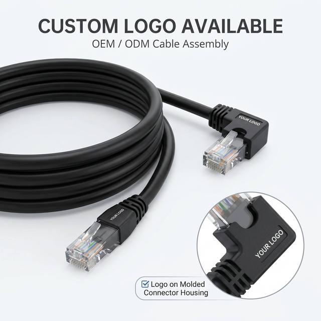 Customized CAT6 Network Cable 8Pin 26AWG 90/180 Degree Right Angle Ethernet Cable Pure Copper 250mm