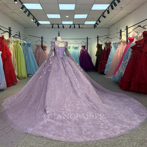 Lilas Brillant Princesse Quinceanera Robes Sequin Applique Fleur Perles Doux 16 Robe Robe De Bal Vestidos <span class=keywords><strong>15</strong></span> De Dy6839-1 - Product Image 4