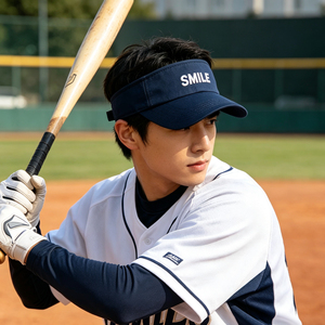 หมวกบังแดดปักลายรอยยิ้มสีน้ำเงินกรมท่า น้ำหนักเบา ระบายอากาศได้ดี สายรัดปรับได้ สำหรับกอล์ฟ เทนนิส วิ่ง กีฬากลางแจ้ง - Product Image 6