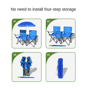 Silla de Camping Plegable Reclinable de Doble Asiento, Portátil, con Sombrilla Extraíble y Parasol Reforzado, Estructura de Acero Inoxidable, para Viajes - Product Image 3