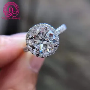 แหวนเพชรสังเคราะห์2กะรัต Moissanite 14K แข็งสีเหลืองทอง/โรสโกลด์/แหวนทองคำขาวสำหรับผู้หญิง