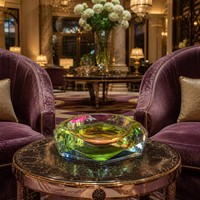 Cendrier de luxe en cristal K9 irisé à facettes ; Bol à cigares en verre octogonal dichroïque à coupe diamant pour la décoration d'hôtels, de maisons et de bureaux