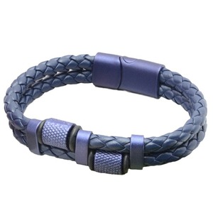 Dark Blue Men's Braided <b>Leather</b> <b>Bracelet</b> Multi Layer Foldable 7.5in 8.5in 9in Fashion Cuff Accessory - Product Image 4