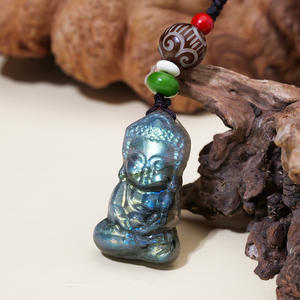 Porte-clés Bébé Bouddha en <span class=keywords><strong>Labradorite</strong></span> Naturelle en Gros, Artisanat de Sculpture sur Cristal Fait Main, Ornement en Pierre de Guérison - Product Image 4