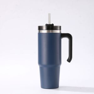 Gobelet isotherme de voyage 20oz 30oz avec poignée, en acier inoxydable, couvercle et paille, antidérapant, pour boissons chaudes et froides - Product Image 2