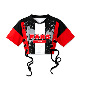 Maillot de football court pour <span class=keywords><strong>femme</strong></span>, personnalisé avec motif imprimé intégral, manches courtes, col en V - Product Image 1