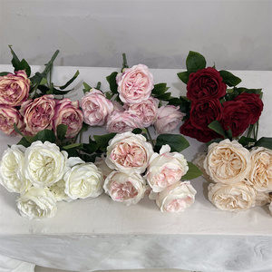Flores rosas artificiales para decoración <span class=keywords><strong>de</strong></span> boda, 6 cabezas, venta al por mayor, romántico, inglés, austin, repollo, venta al por mayor - Product Image 2
