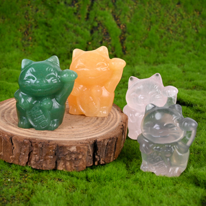 Vente en gros de sculptures en pierre de cristal naturel, Maneki-neko, chat porte-bonheur japonais, pour la décoration - Product Image 1
