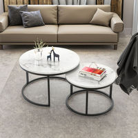 Offre spéciale Table nordique moderne en métal noir et or avec dessus blanc Table de salon Table d'appoint lot de 2 tables basses rondes