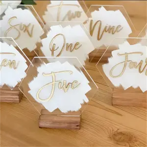 Suporte acrílico colorido para números de mesa de casamento, com números rústicos pintados DIY para decoração de casamento