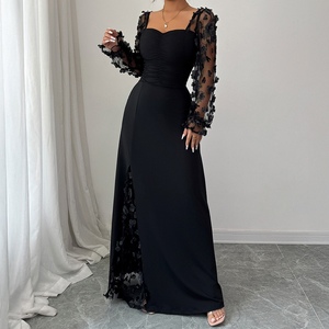 ชุดเดรสลูกไม้แขนยาวแบบเย็บปะติดปะต่อที่หรูหราและสง่างามสำหรับผู้หญิง - Product Image 1