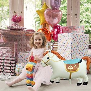 ลูกโป่งฟอยล์รูปม้าหมุนสีขาวขนาดใหญ่น่ารัก, ลูกโป่งมายลาร์รูปม้าโพนี่สีเมทัลลิกสำหรับตกแต่งงานวันเกิดเด็กธีมคาวบอย - Product Image 5