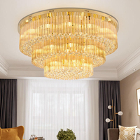 Lustre moderne de luxe rond en cristal, doré, à montage encastré, quatre niveaux, en cristal K9, pour hôtel, villa, salon