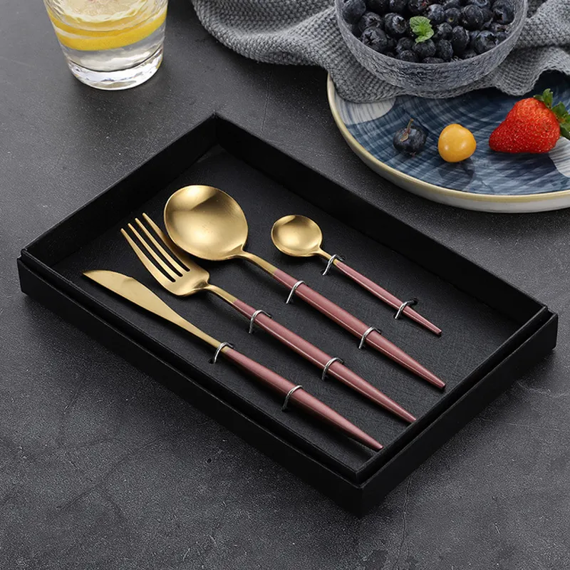 Luxury SS 304 Colorful Stainless Steel Cutlery Set Restaurant Flatware Set Knife Fork Spoon