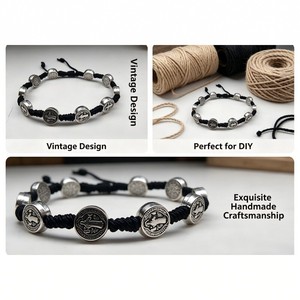 Cross Border Retro Woven <b>Bracelet</b> With Metal Beads St Benedict Jewelry Black And Red <b>String</b> Catholic Gift Tibetan Silver - Product Image 4