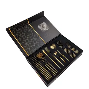 Factory Direct Sale Classical Portuguese 24pcs Gold Stainless Steel Cutlery Set With Gift Box