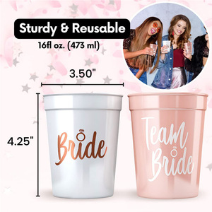 <b>Team</b> <b>Bride</b> Plastic Cups Pink Silver Bachelorette Party Drinkware 40-60 Pcs - Product Image 3