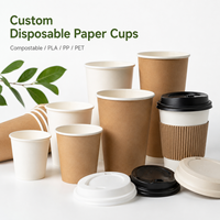 Gobelet à café jetable en papier blanc à paroi simple, compostable, biodégradable, 4 oz, 8 oz, 12 oz, impression personnalisée, pour usage en café