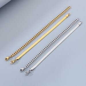 Pulsera de acero de titanio Personalidad 2 piezas Pulsera apilable de doble capa Cadena cubana de serpiente plana de acero de titanio Pulsera sin decoloración - Product Image 5