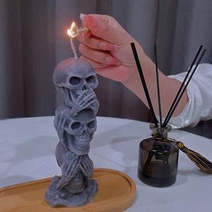 Tres velas de esqueleto Velas de Halloween Horror Don't Look Listen Speak Skeleton Velas de aromaterapia Decoraciones de Halloween - Product Image 3