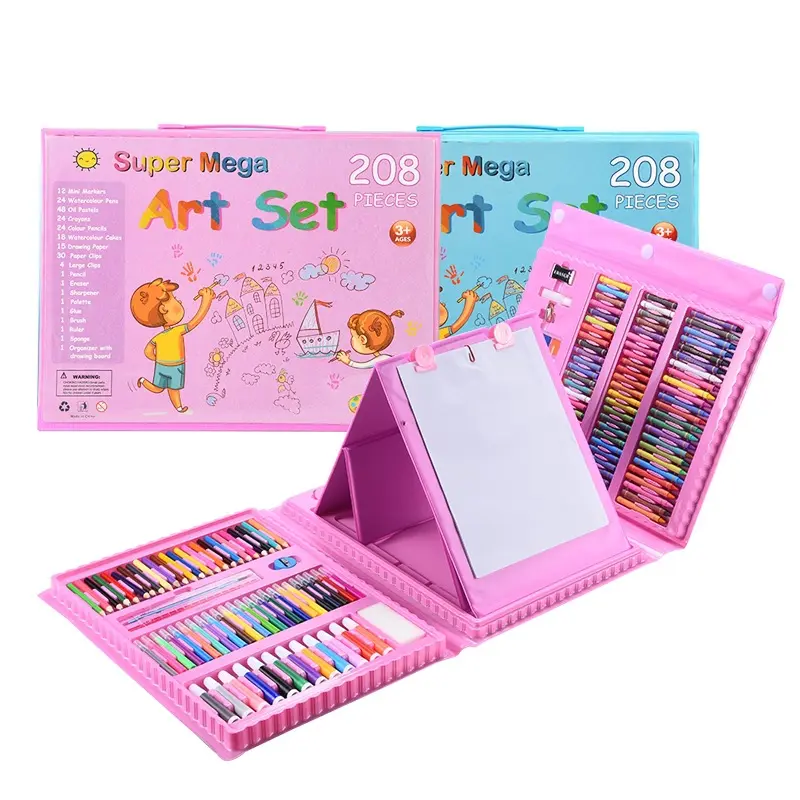 208 PCS Art Supplies Drawing Board Art Kit For Kids Adults Art Set with Double Sided Easel Crayons Watercolor Pens Gift