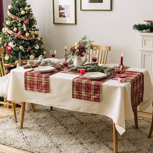 Camino de Mesa Navideño <span class=keywords><strong>XM</strong></span>-289, Camino de Mesa Decorativo Rojo a Cuadros para Navidad y Año Nuevo, Juego de Camino de Mesa y Manteles Individuales - Product Image 6