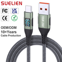 Câble de charge rapide USB-A vers USB-C 3A 60W en nylon tressé OEM avec affichage numérique LED pour iPhone Samsung