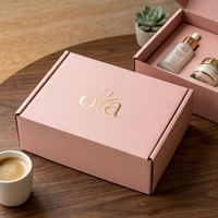 Boîte d'expédition pliable en carton ondulé rigide, écologique et personnalisée, rose mat, avec logo, pour cosmétiques et cils.