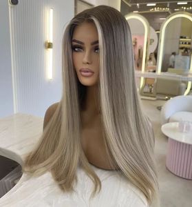 <span class=keywords><strong>Parrucca</strong></span> 13x4 Ombre Biondo Cenere Liscia con Pizzo Frontale Pre-Piumata Senza Colla, in <span class=keywords><strong>Capelli</strong></span> Umani, per Donna - Product Image 4