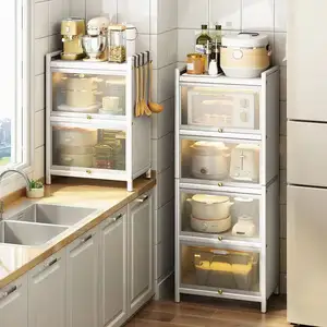 बड़े कमरे में रहने वाले दरवाजा रसोई शेल्फ भंडारण के लिए multifunctional कटोरे और चीनी काँटा के साथ पकवान भंडारण परत कैबिनेट