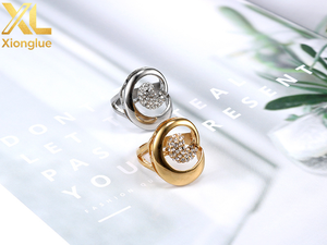 Waterproof Gold Plated Stainless Steel <b>Ring</b> Chunky Hollow Round Cubic Zirconia Open <b>Adjustable</b> <b>Ring</b> - Product Image 5