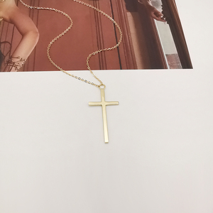 Pendentifs croix en or, 2 pièces, 40 + 5cm, bijoux fins, chaîne à maillons, Logo personnalisé, solide, en or jaune, 2 pièces, 9K 14K